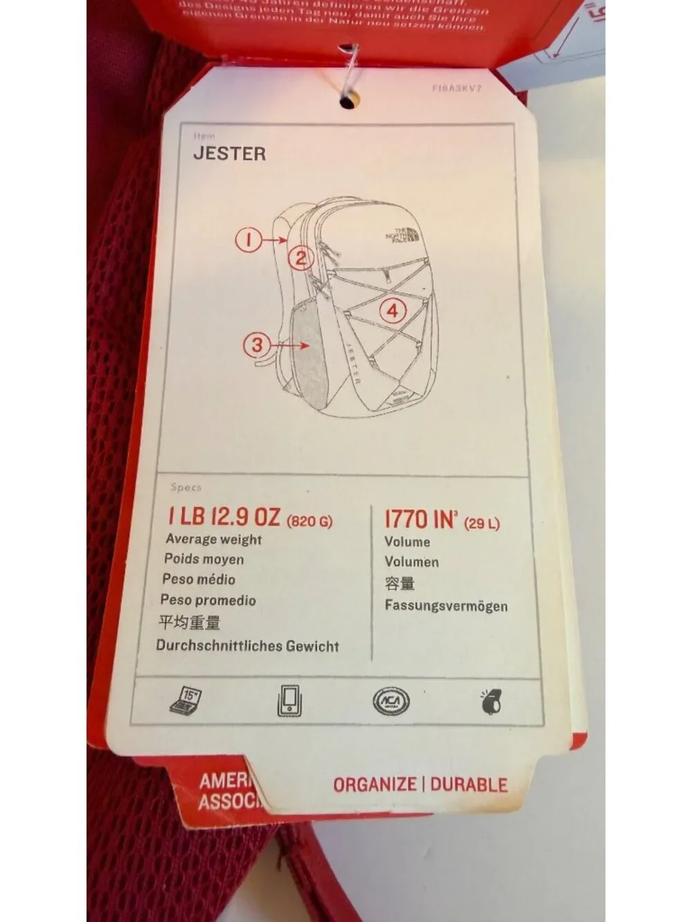 NWT The North Face Jester Backpack Red/Gray FlexVent Laptop Compatible